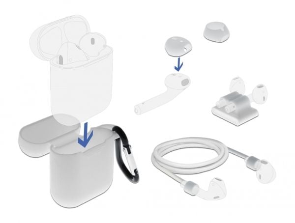 Delock - Tilbehørssett for virkelig trådløse øretelefoner - hvit - for Apple AirPods (1. generasjon, 2. generasjon)