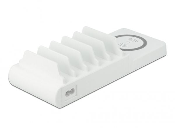 Delock USB and Wireless Charger - Ladestasjon + AC-strømadapter - 110 watt - 5 A - PD - 5 utgangskontakter (3 x USB-type A, 2 x USB-C) - hvit