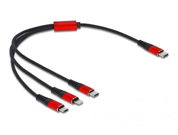 DeLOCK 86710, 0,3 m, USB C, USB C/Micro-USB B/Lightning, USB 2.0, Musta, Punainen