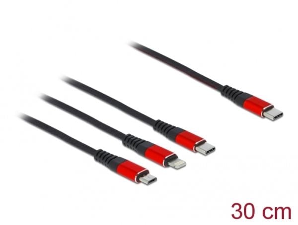 DeLOCK 86710, 0,3 m, USB C, USB C/Micro-USB B/Lightning, USB 2.0, Musta, Punainen