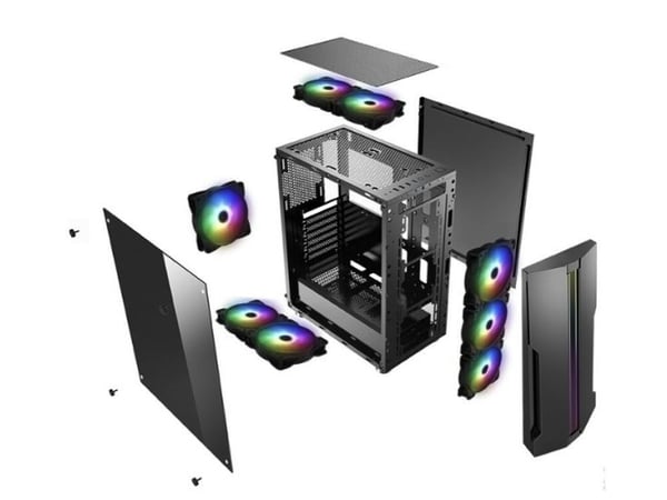 Xilence Performance C X5 - Mid tower - ATX - sidepanel med vindu (herdet glass) - ingen strømforsyning (ATX) - svart pulverjakke - USB/lyd