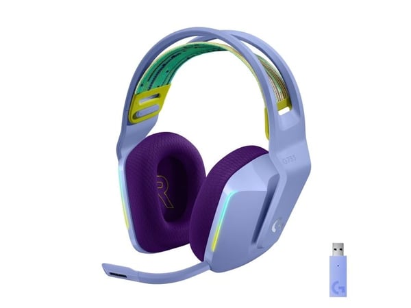 Logitech G G733 LIGHTSPEED Wireless RGB Gaming Headset - Hodesett - full størrelse - 2,4 GHz - trådløs - lilla