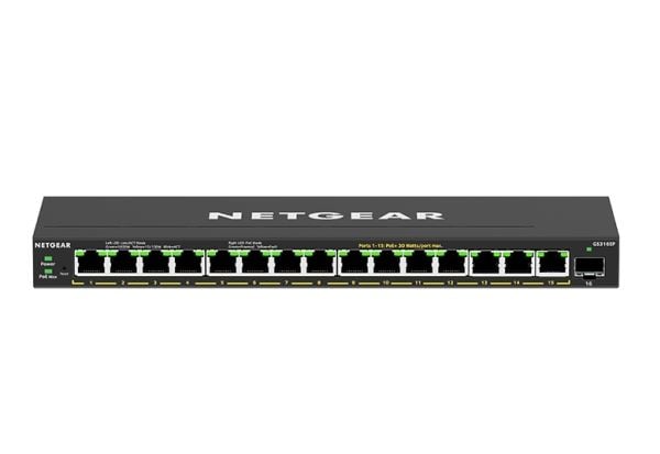 NETGEAR Plus GS316EP - Switch - Styrt - 15 x 10/100/1000 (PoE+) + 1 x SFP - stasjonær, veggmonterbar - PoE+ (180 W)
