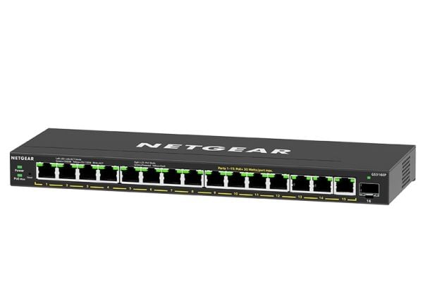 NETGEAR Plus GS316EP - Switch - Styrt - 15 x 10/100/1000 (PoE+) + 1 x SFP - stasjonær, veggmonterbar - PoE+ (180 W)