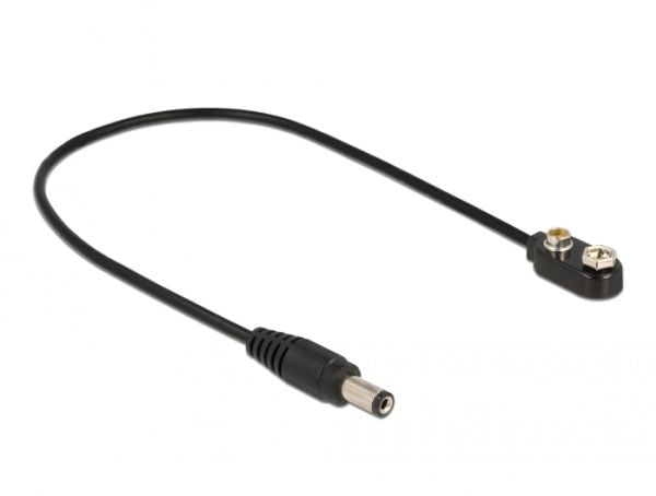 Delock - Strømkabel - DC-plugg 5,5 x 2,1 mm (M) til 9 V batterikontakt 2 A - 30 cm - Svart (86697)