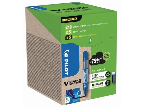 Marker Pilot V Board Master Green Pack blå 10 stk. + 10 refills - (10 stk.)