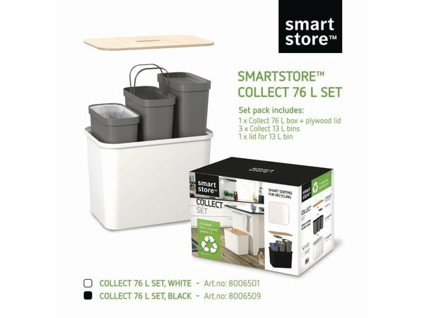 Komplet, system til affaldssortering SmartStore Collect, 76 L, hvid
