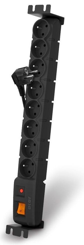 HSK DATA acar S8 FA RACK, 8 AC-pistorasia(a), 230 V, 50 Hz, 10 A, Musta, Muovi