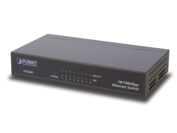 PLANET FSD-803, Fast Ethernet (10/100), Täysin kaksipuolinen, Seinäkiinnitteinen