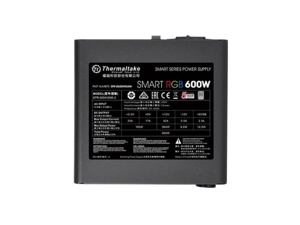 Thermaltake SMART RGB PS-SPR-0600NHSAWE-1 - Strømforsyning (intern) - ATX12V 2.3 - 80 PLUS - AC 230 V - 600 Watt - aktiv PFC - sort