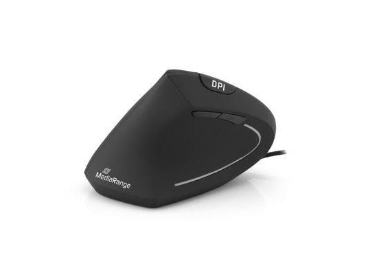 MediaRange MROS231 - Vertikal mus - ergonomisk - venstrehendt - optisk - 6 knapper - kablet - USB 2.0 - svart