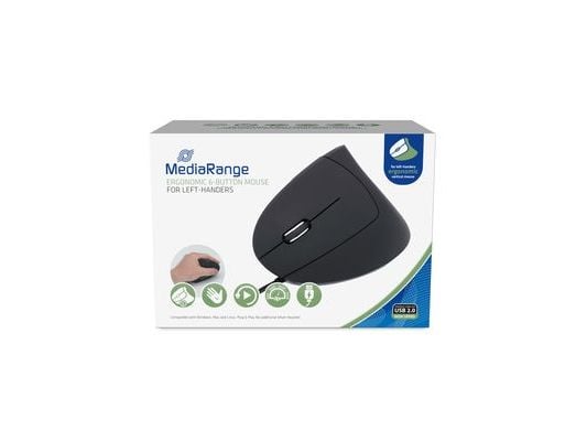 MediaRange MROS231 - Vertikal mus - ergonomisk - venstrehendt - optisk - 6 knapper - kablet - USB 2.0 - svart