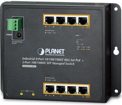 PLANET WGS-5225-8P2S, Håndtert, L2+/L4, Gigabit Ethernet (10/100/1000), Full tosidig, Strøm over Ethernet (PoE), Kan monteres på vegg