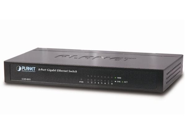 PLANET GSD-805, Uhåndtert, Gigabit Ethernet (10/100/1000), Full tosidig, Rack-montering, Kan monteres på vegg