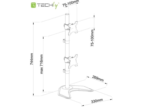 Techly ICA-LCD 2520V, Vapaasti seisova, 20 kg, 33 cm (13"), 68,6 cm (27"), 100 x 100 mm, Musta