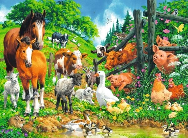 Ravensburger Puslespill 100 stk. - Landsbyens dyr