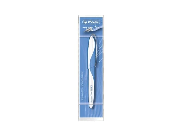 Herlitz 50003211, Blå, Vit, Påfyllning med bläckpatronssystem, Blå, Metall, Plast, Rostfritt stål, Kursiv spets, 1 styck