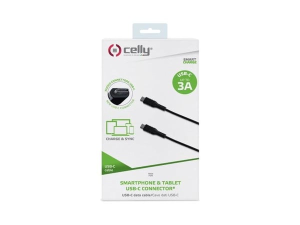 Celly - USB-kabel - USB-C (hane) till USB-C (hane) - 3 A - 1 m - USB Power Delivery (60W) - svart