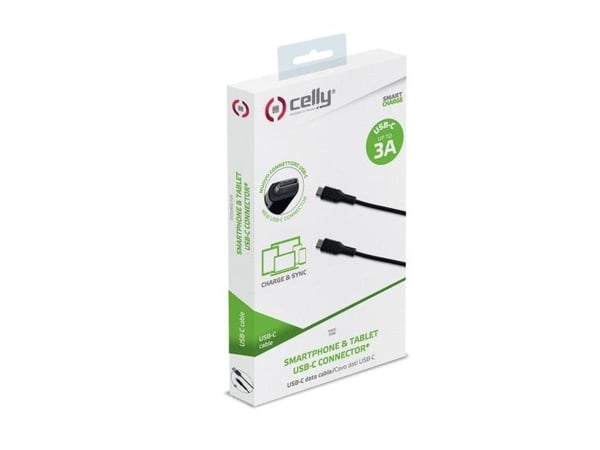 Celly - USB-kabel - USB-C (hane) till USB-C (hane) - 3 A - 1 m - USB Power Delivery (60W) - svart
