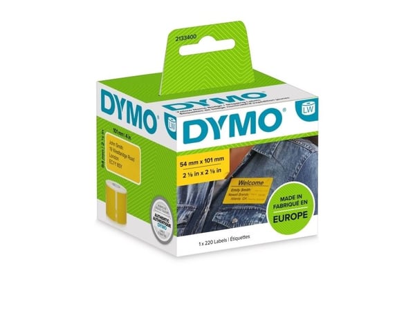 DYMO 2133400, Gul, Avrundet rektangel, Avtakbar, Svart på gul, 54 x 110 mm, Universal