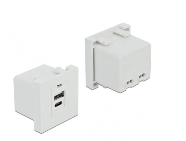 DeLOCK 81313, USB A + USB C, Kierrepuristintyyppinen liitin, Valkoinen, Muovi, Teho, 100 - 240 V