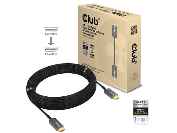 Club 3D CAC-1377 - Ultra High Speed - HDMI-kabel - HDMI hann til HDMI hann - 15 m - fiberoptisk - Active Optical Cable (AOC), 4K 120 Hz støtte, 8K ...