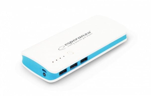 Esperanza EMP106W - Strømbank - 8000 mAh - 2 A - 3 utgangskontakter (USB) - på kabel: Micro-USB - hvit