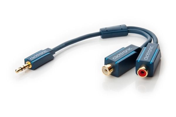 ClickTronic 3.5mm-2x RCA, 0.1m, 3.5mm, Hankjønn, 2 x RCA, Hankjønn, 0,1 m, Blå