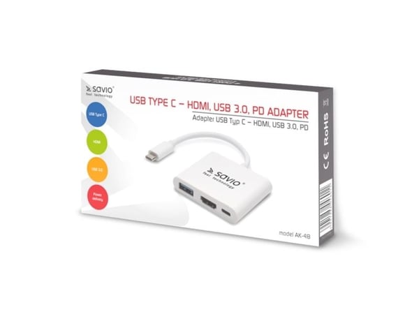 SAVIO AK-48 - Telakointiasema - USB-C - HDMI