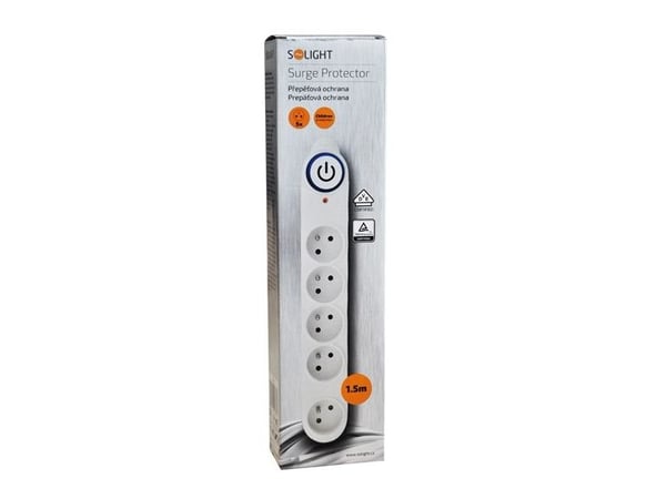 Solight PO54, 150 J, 5 AC-utganger, Hvit, 1,5 m