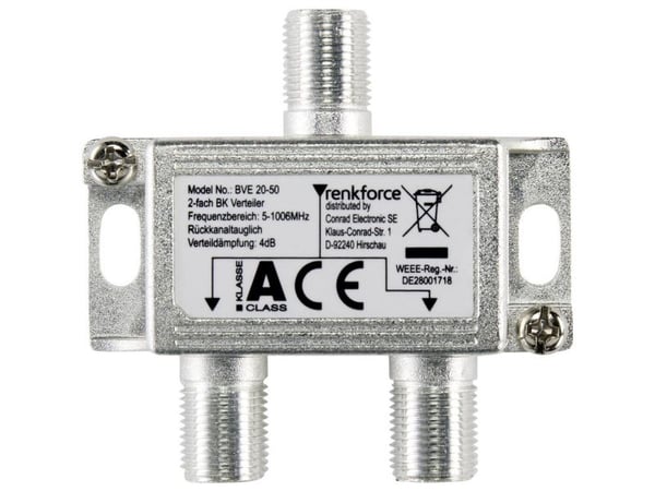 Renkforce RF-4491742, Kabelfordeler, 5 - 1006 Mhz, Sølv, 4,5 dB