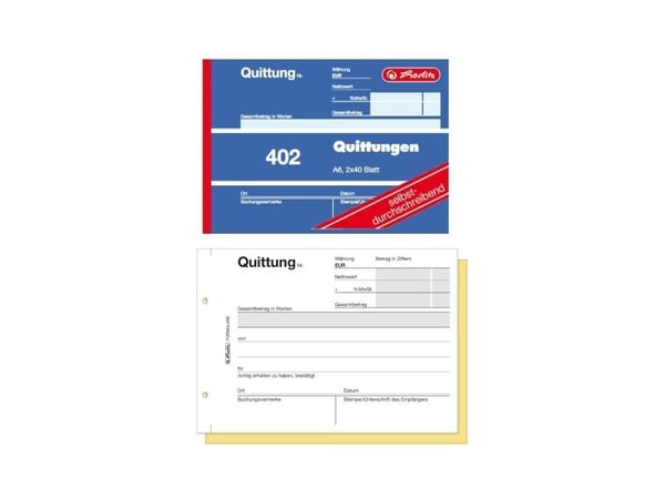 Herlitz 402 - Receipt pad - 40 ark - A6 (105 x 148 mm) - dublett - karbonfri (en pakke 4)