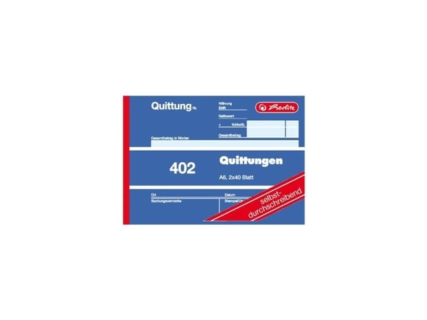 Herlitz 402 - Receipt pad - 40 ark - A6 (105 x 148 mm) - dublett - karbonfri (en pakke 4)