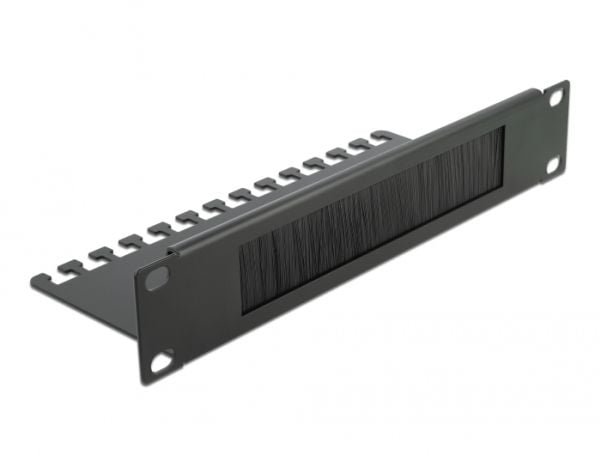Delock Cable Management Brush Strip with Cable Support Plate - Styringspanel for rackkabler med børste - svart - 1U - 10"