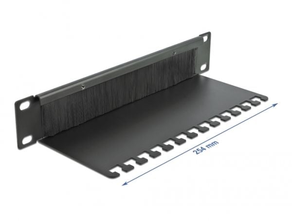 Delock Cable Management Brush Strip with Cable Support Plate - Styringspanel for rackkabler med børste - svart - 1U - 10"