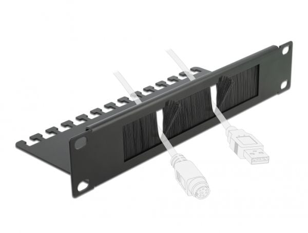 Delock Cable Management Brush Strip with Cable Support Plate - Styringspanel for rackkabler med børste - svart - 1U - 10"