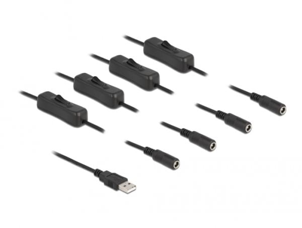 Delock - Strömdelare - USB (hane) till DC-jack 5,5 x 2,1 mm (hona) - 1 m - svart