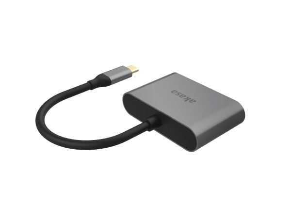 Akasa USB Typ C 2-In-1 Display-Adapter - silber - Digital/Daten - Digital/Display/Video, USB Type-C, HDMI, VGA, Aluminium, Passiv, 0,18 m, China