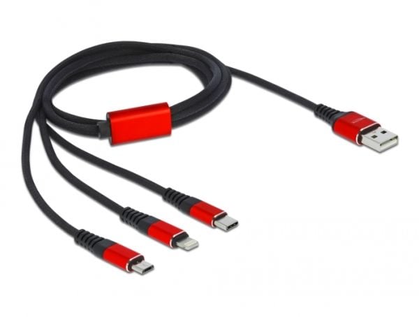DeLOCK 86709, 1 m, USB A, USB C/Lightning, USB 2.0, Musta, Punainen