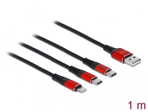 DeLOCK 86709, 1 m, USB A, USB C/Lightning, USB 2.0, Musta, Punainen