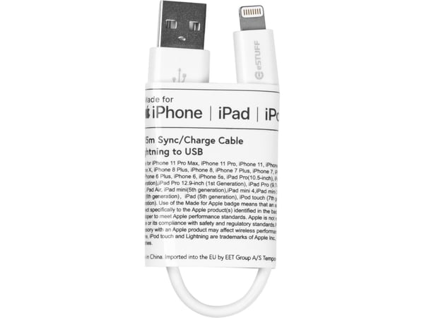 eSTUFF ES601004-BULK, 0,15 m, Lightning, USB A, Uros, Uros, Valkoinen
