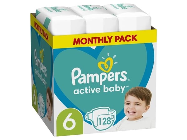Pampers Active Baby bleier str. 6, 13–18 kg, 128 stk