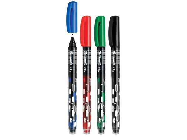 Pelikan Inky, Gelépenn med hette, Sort, Blå, Grønn, Rød, Flerfarget, Plast, 0,5 mm, 50 stykker