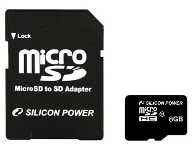 SILICON POWER - Flash-muistikortti (microSDHC-SD-sovitin sisältyy) - 8 GB - Luokka 10 - microSDHC - microSDHC