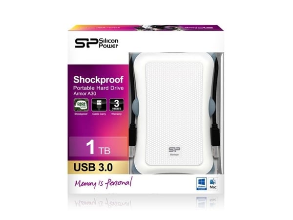 SILICON POWER Armor A30 - Harddisk - 1 TB - ekstern (bærbar) - 2.5" - USB 3.0 - hvit