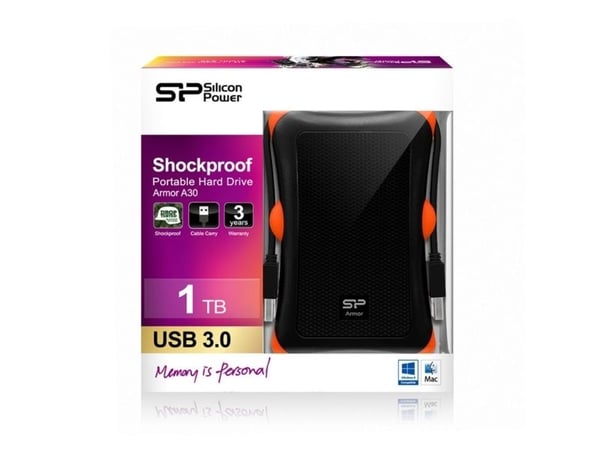 SILICON POWER Armor A30 - Harddisk - 1 TB - ekstern (bærbar) - 2.5" - USB 3.0 - svart