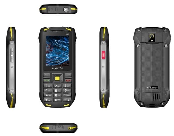 Aligator R40 eXtremo, Perusmalli, Kaksois-SIM, 6,1 cm (2.4"), 5 MP, 2000 mAh, Musta, Keltainen