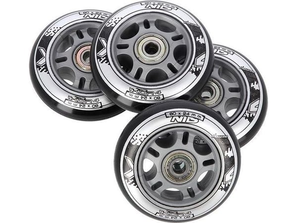 Nils Extreme PU 80x24 82A, svart (4 stk.) + ABEC-9 (8 stk.) sett