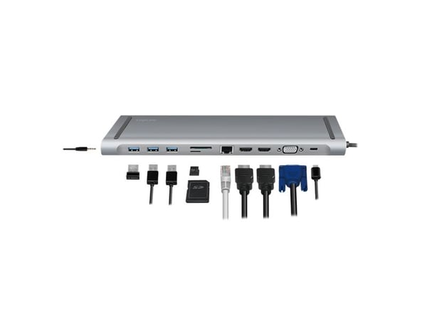 LogiLink UA0373, Koblet med ledninger (ikke trådløs), USB 3.2 Gen 1 (3.1 Gen 1) Type-C, 100 W, 3,5 mm, 10,100,1000 Mbit/s, Aluminium
