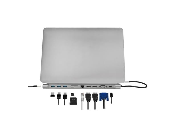 LogiLink UA0373, Koblet med ledninger (ikke trådløs), USB 3.2 Gen 1 (3.1 Gen 1) Type-C, 100 W, 3,5 mm, 10,100,1000 Mbit/s, Aluminium